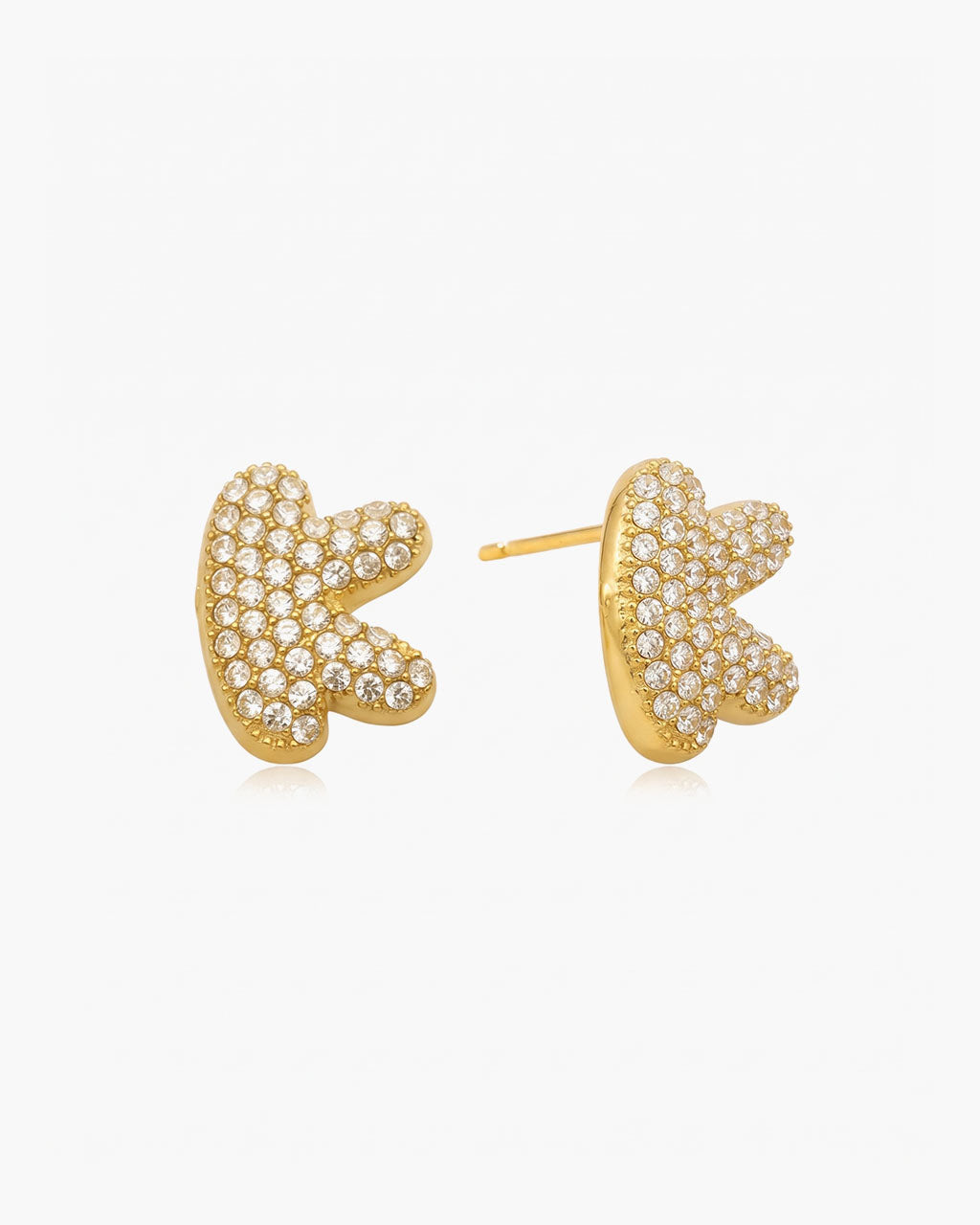 Pavé Bubble Initial Stud Waterproof Gold Earrings
