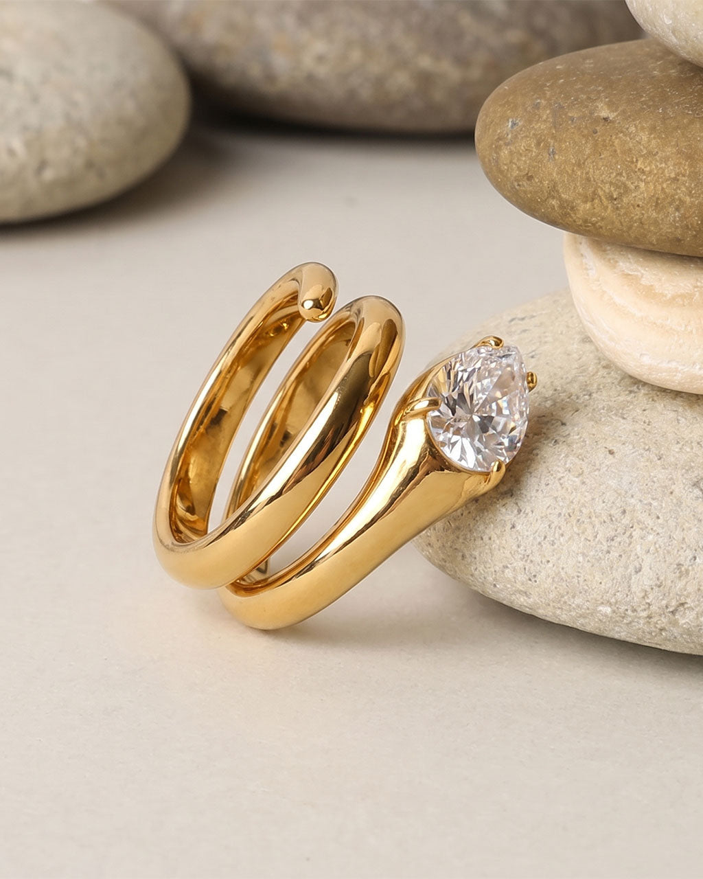 Pear Cut Solitaire Spiral Wrap Waterproof Gold Ring