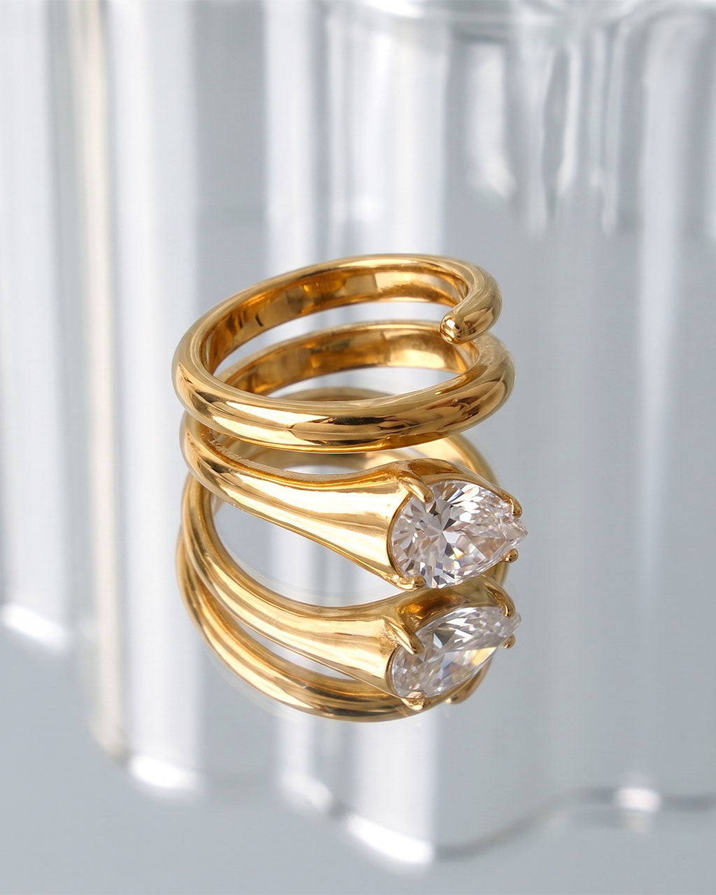 Pear Cut Solitaire Spiral Wrap Waterproof Gold Ring