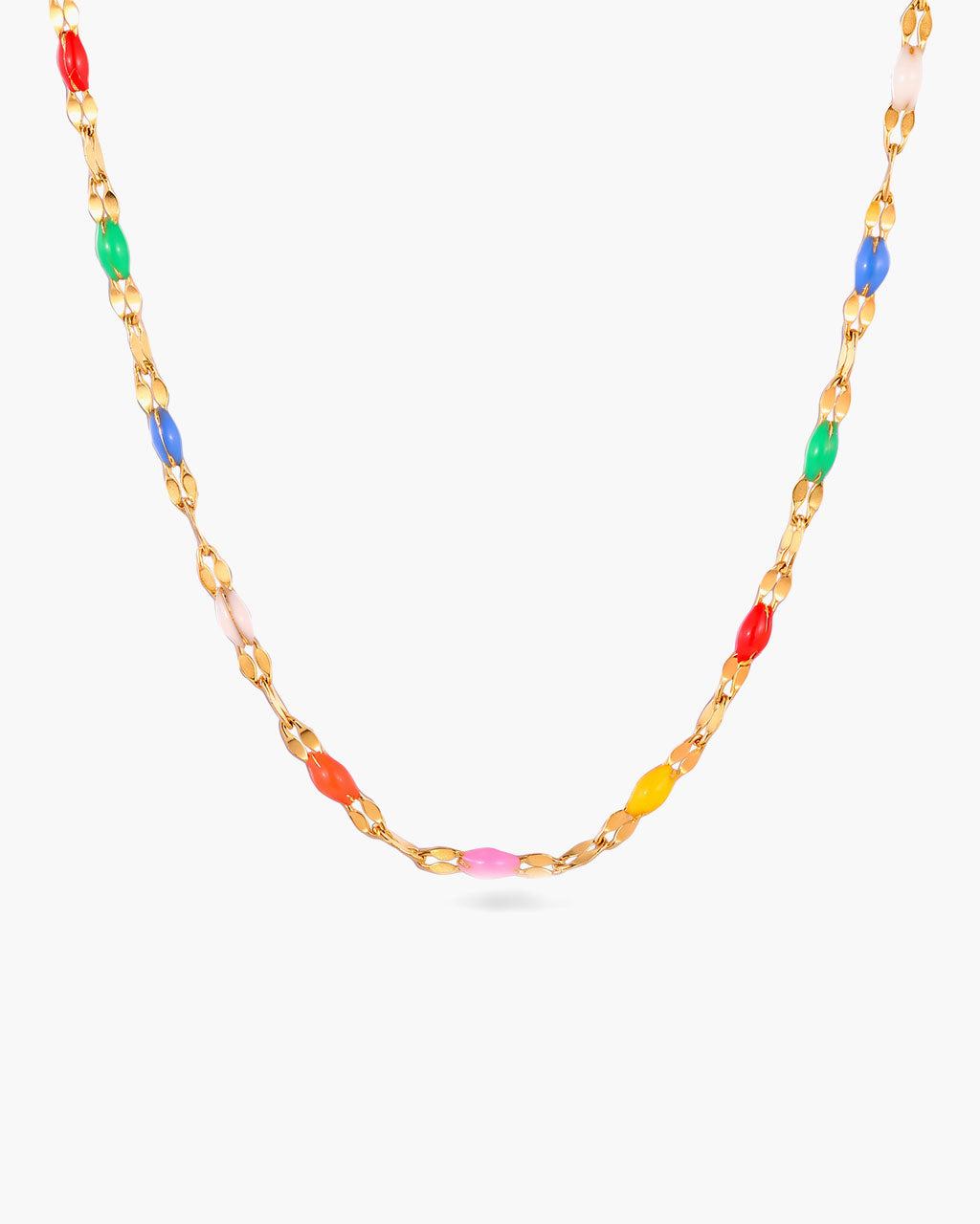Rainbow Petal Link Choker Waterproof Gold Necklace