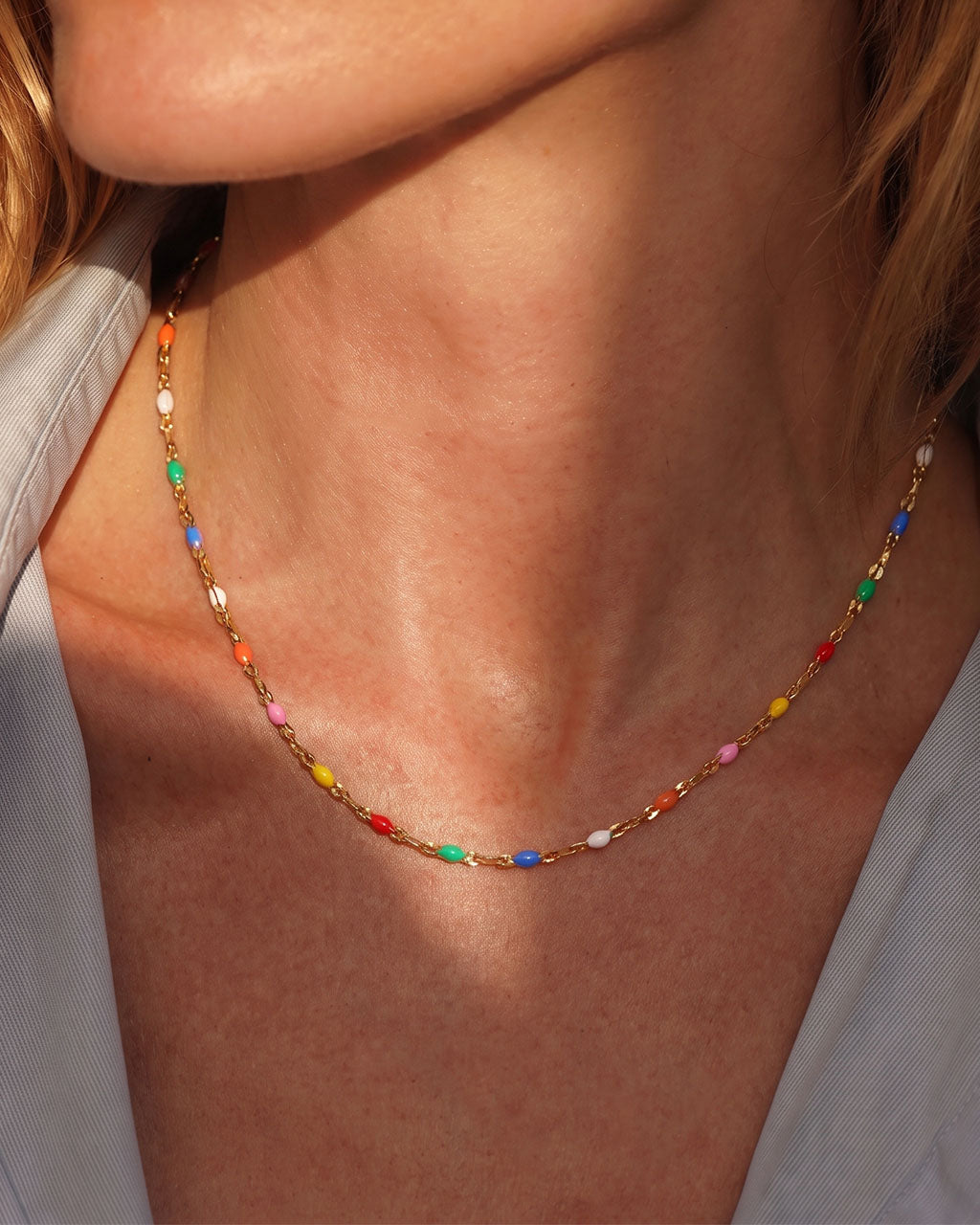 Rainbow Petal Link Choker Waterproof Gold Necklace