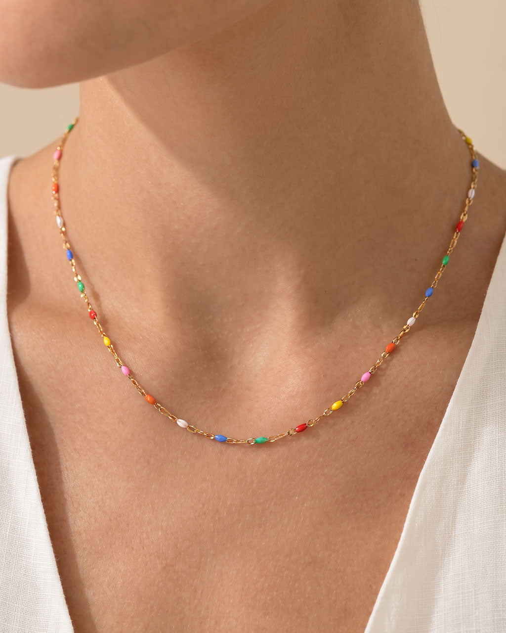 Rainbow Petal Link Choker Waterproof Gold Necklace