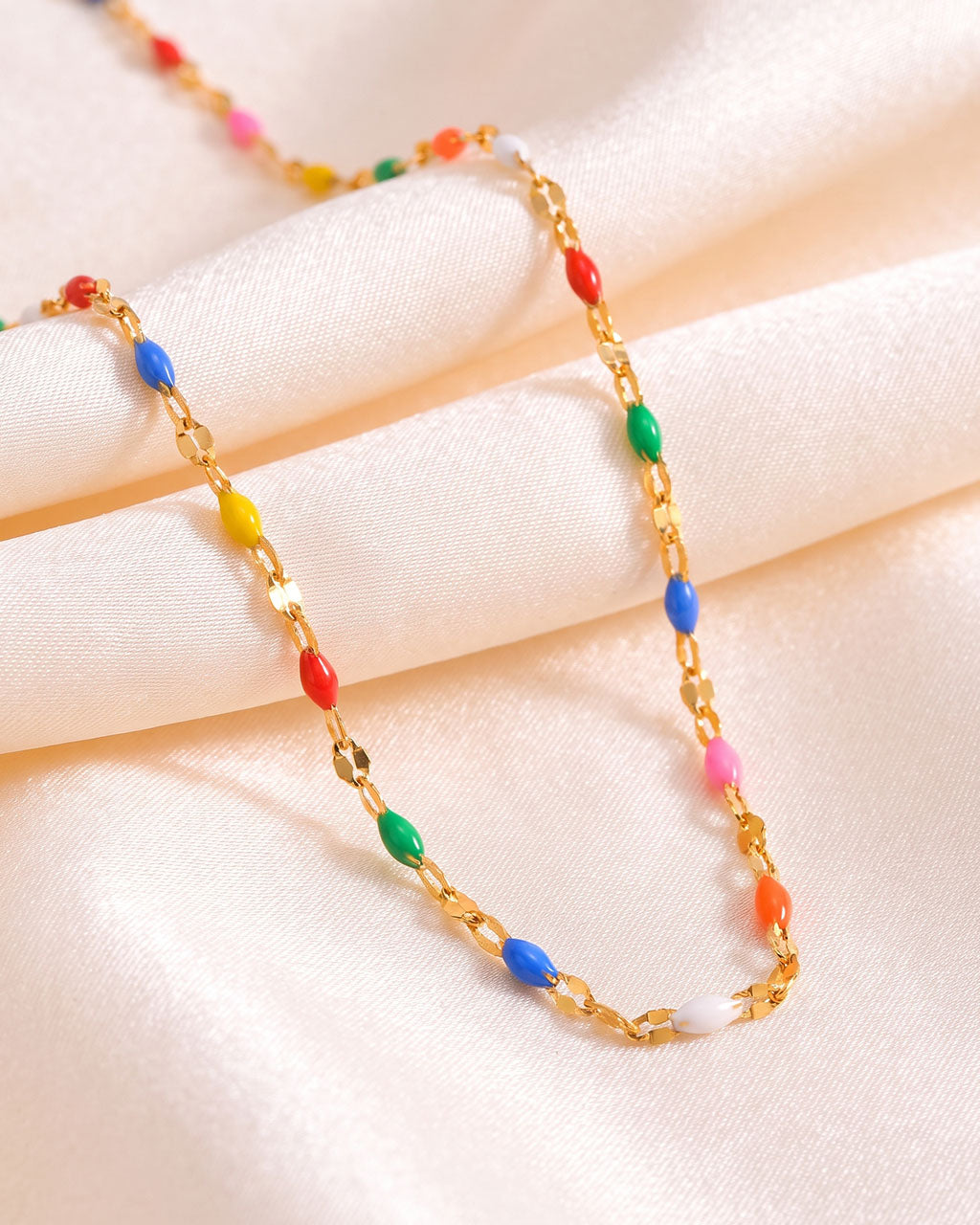 Rainbow Petal Link Choker Waterproof Gold Necklace
