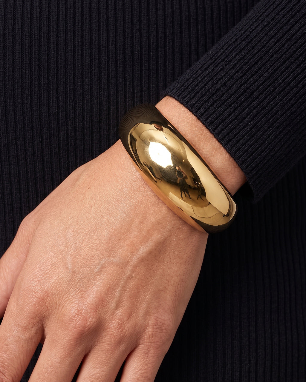 Sculpted Chunky Dome Wide Cuff Waterproof Gold Bangle