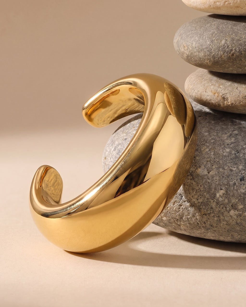 Sculpted Chunky Dome Wide Cuff Waterproof Gold Bangle