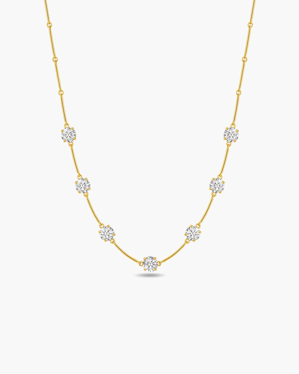 Seven Station Curved Bar Waterproof Gold Necklace