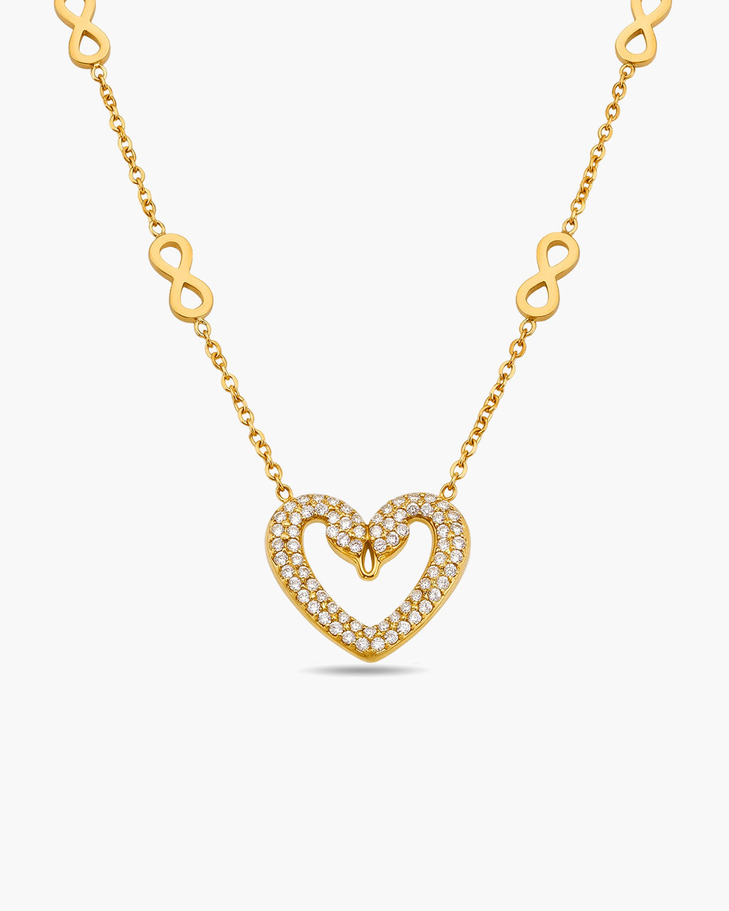 Sparkly Heart Infinity Charm Waterproof Gold Necklace