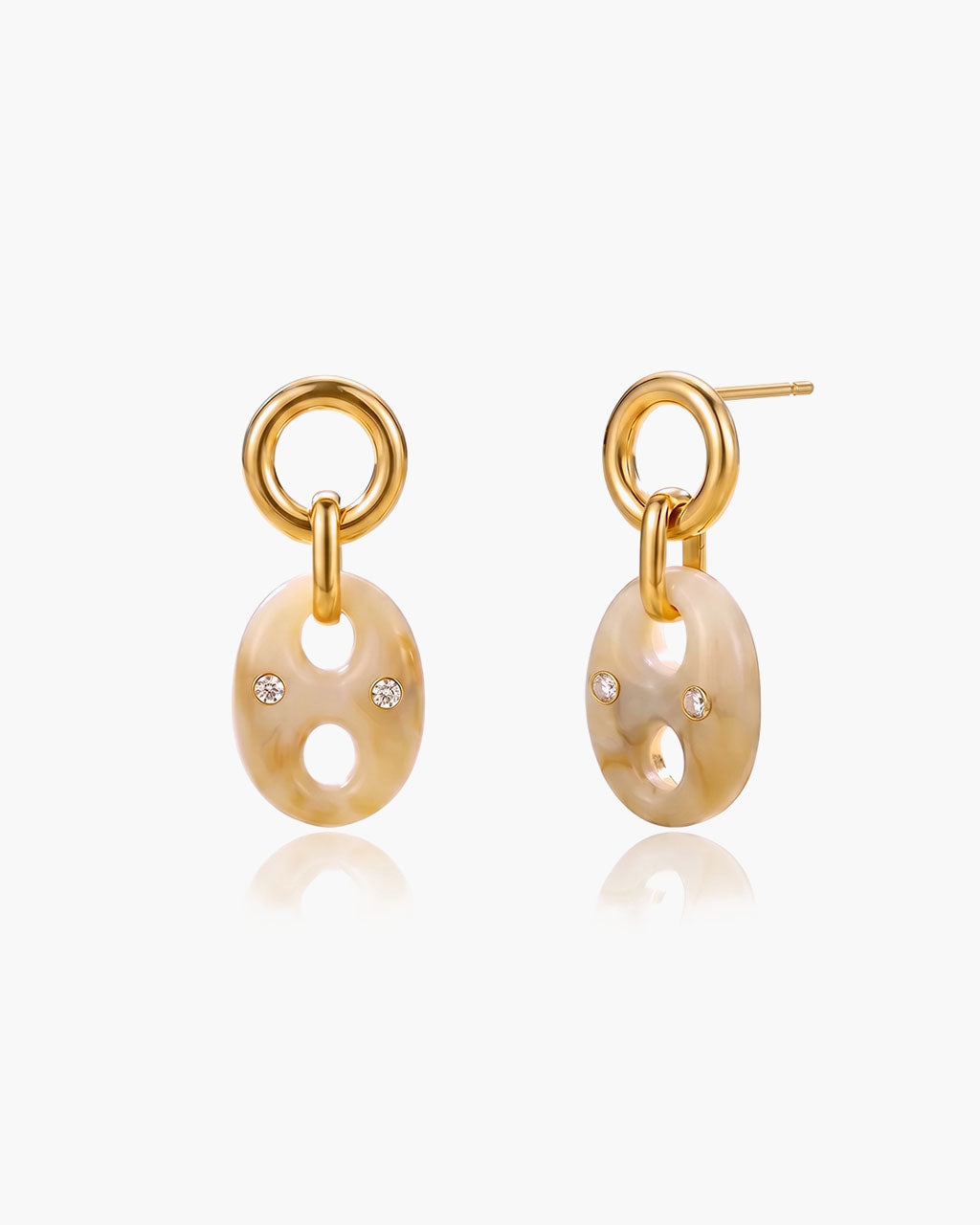 Sparkly Resin Mariner Link Drop Waterproof Gold Earrings