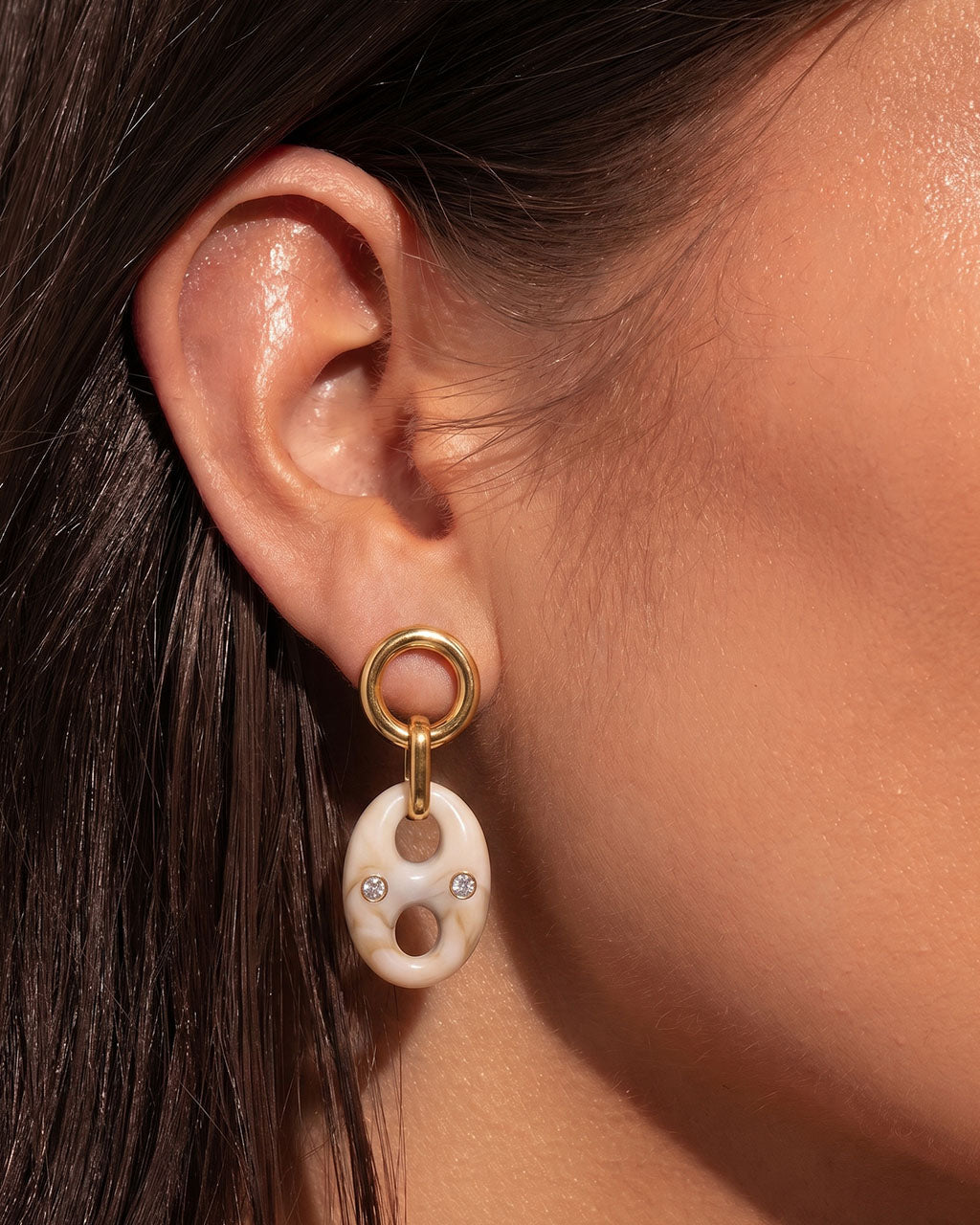 Sparkly Resin Mariner Link Drop Waterproof Gold Earrings