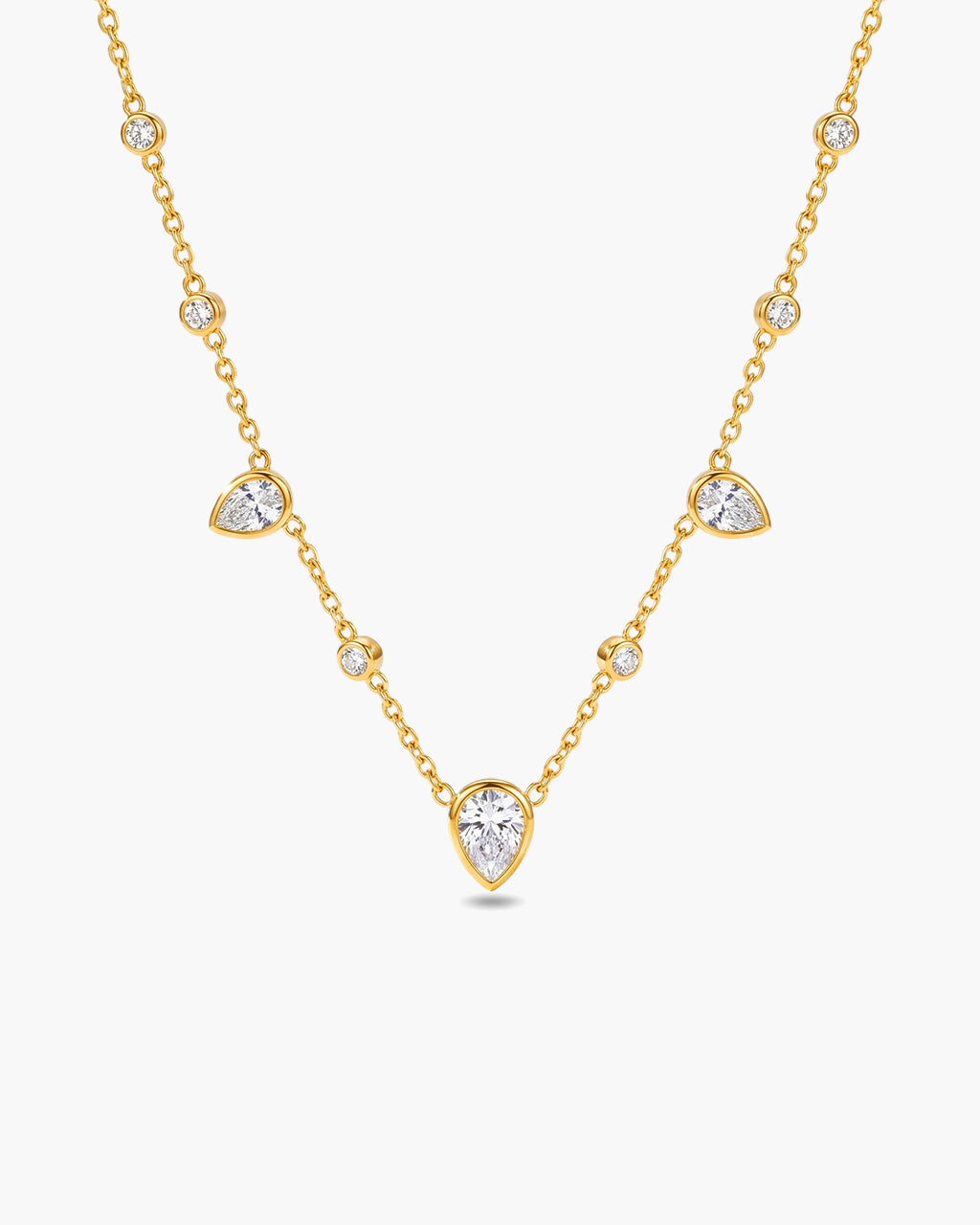 Sparkly Mixed Stone Station Waterproof Gold Necklace