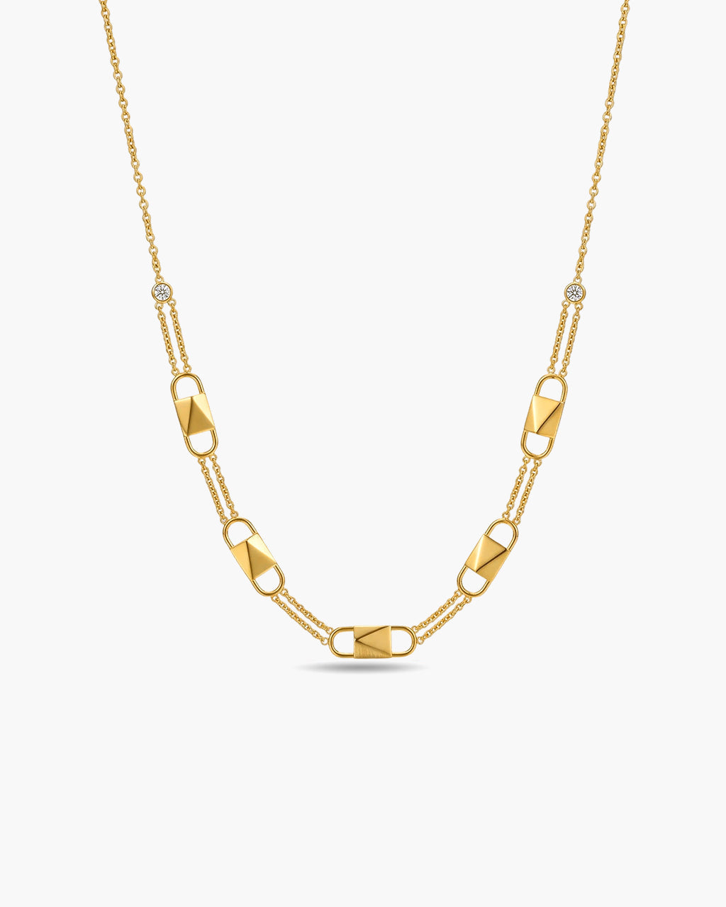 Sparkly Padlock Double Chain Waterproof Gold Necklace