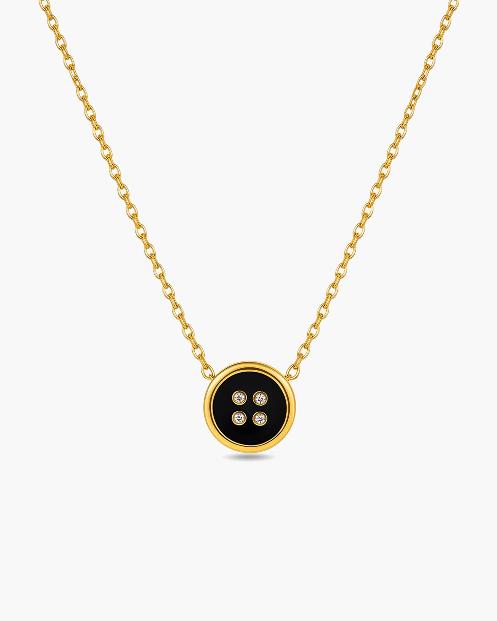 Sparkly Stone Black Enamel Button Waterproof Gold Necklace