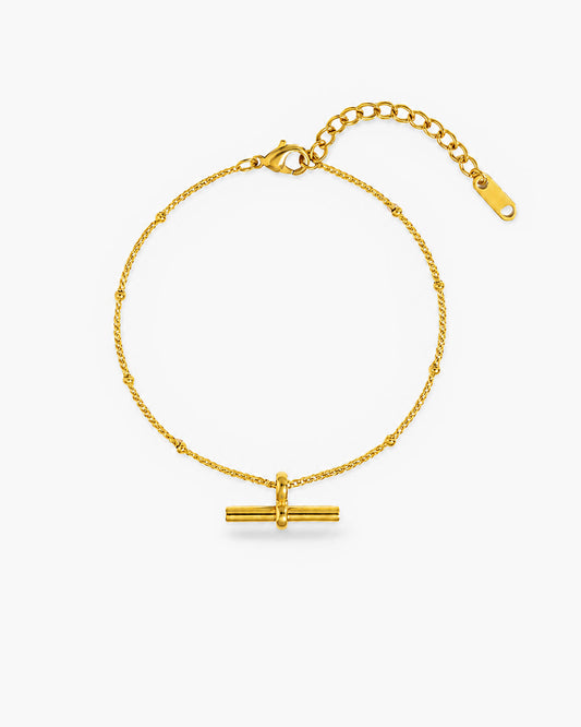 T Bar Charm Station Beaded Chain Waterproof Gold Anklet
