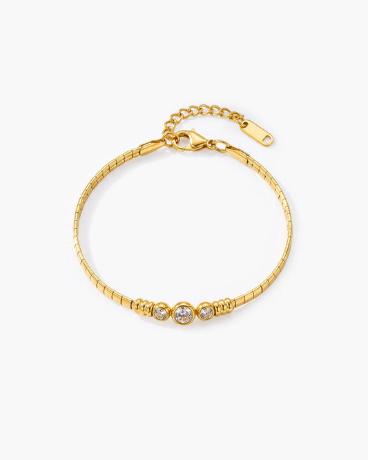 Three Stone Herringbone Chain Waterproof Gold Anklet
