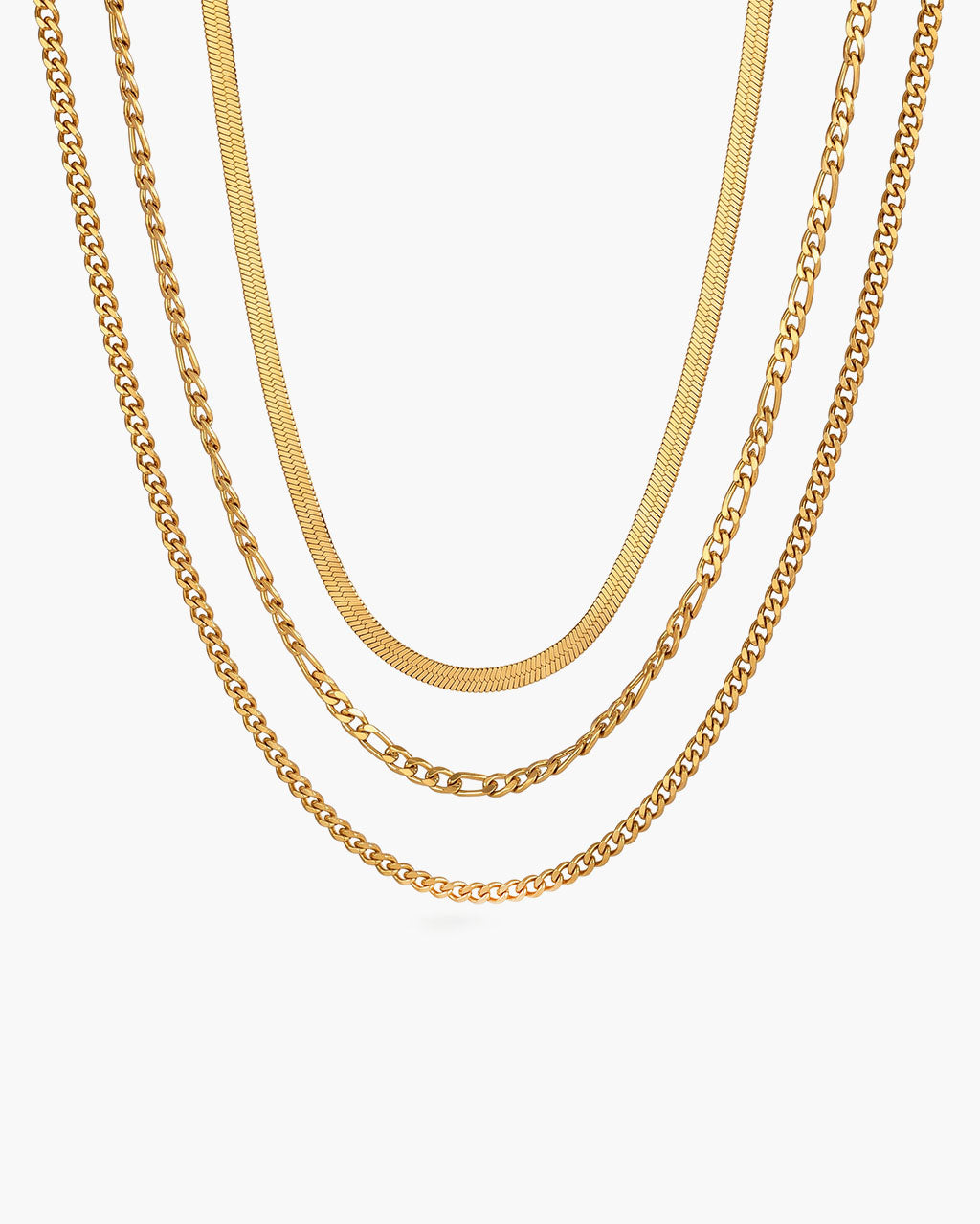 Triple Layer Herringbone Waterproof Gold Necklace