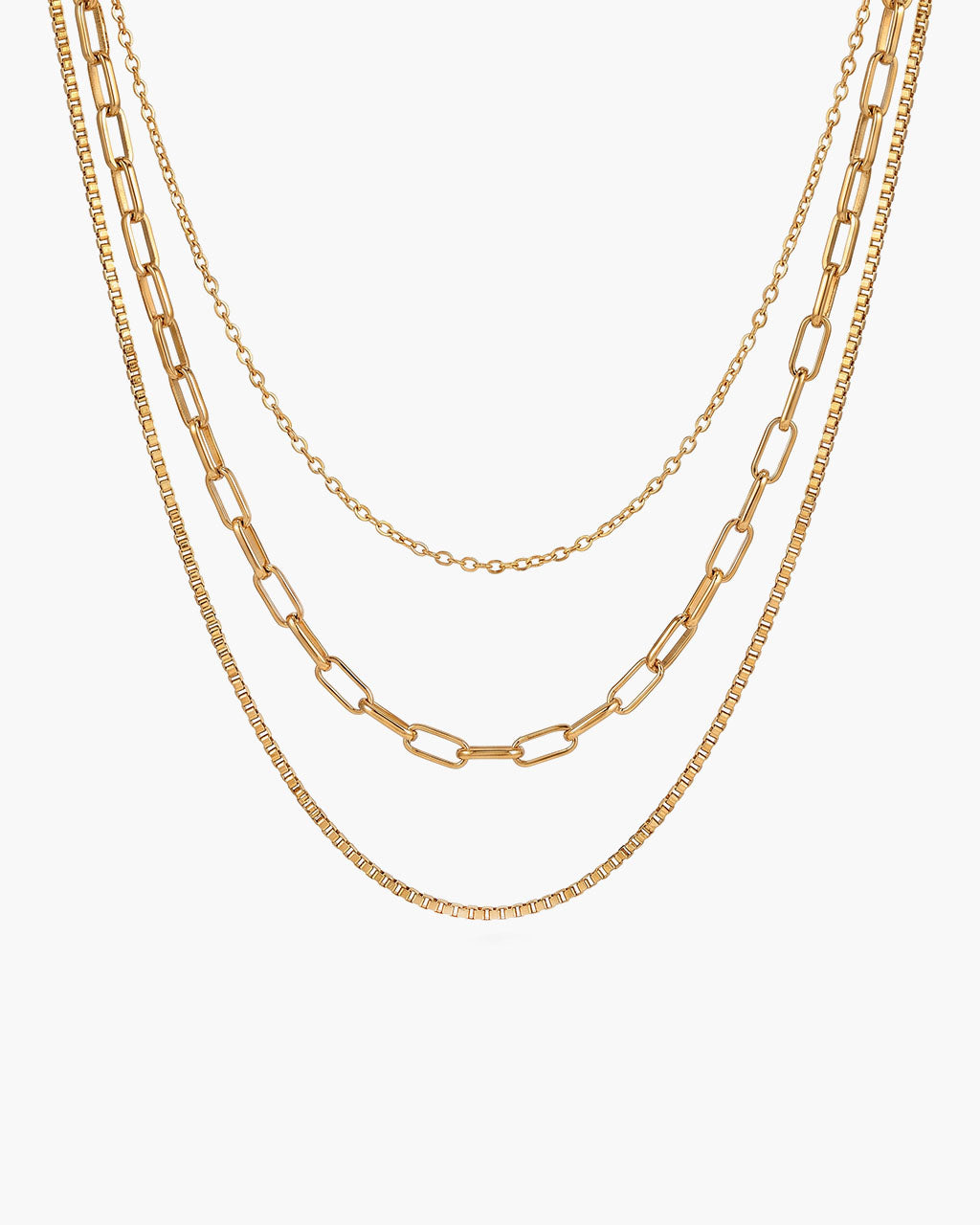 Triple Layer Mixed Chain Waterproof Gold Necklace