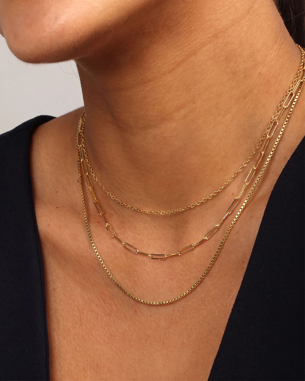 Triple Layer Mixed Chain Waterproof Gold Necklace