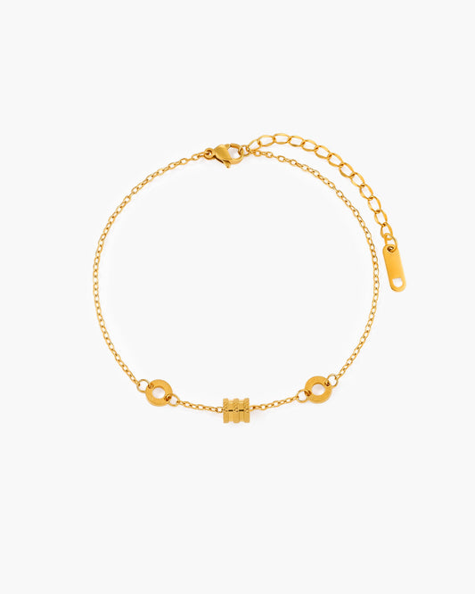 Triple Lucky Bead Roman Numeral Waterproof Gold Anklet
