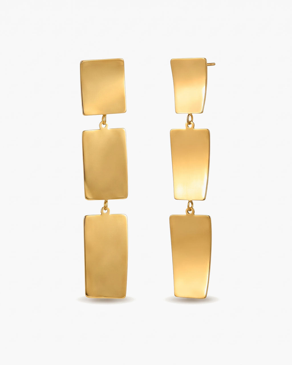 Triple Rectangle Statement Waterproof Gold Earrings
