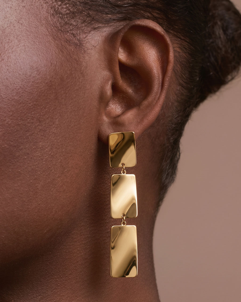 Triple Rectangle Statement Waterproof Gold Earrings