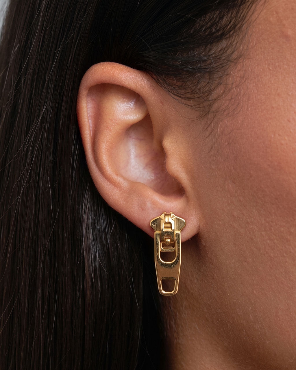 Zipper Pull Statement Stud Waterproof Gold Earrings
